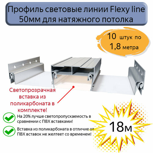 Профиль световые линии Flexy line 50мм для натяжного потолка, вставка ПК в комплекте, 18м фото