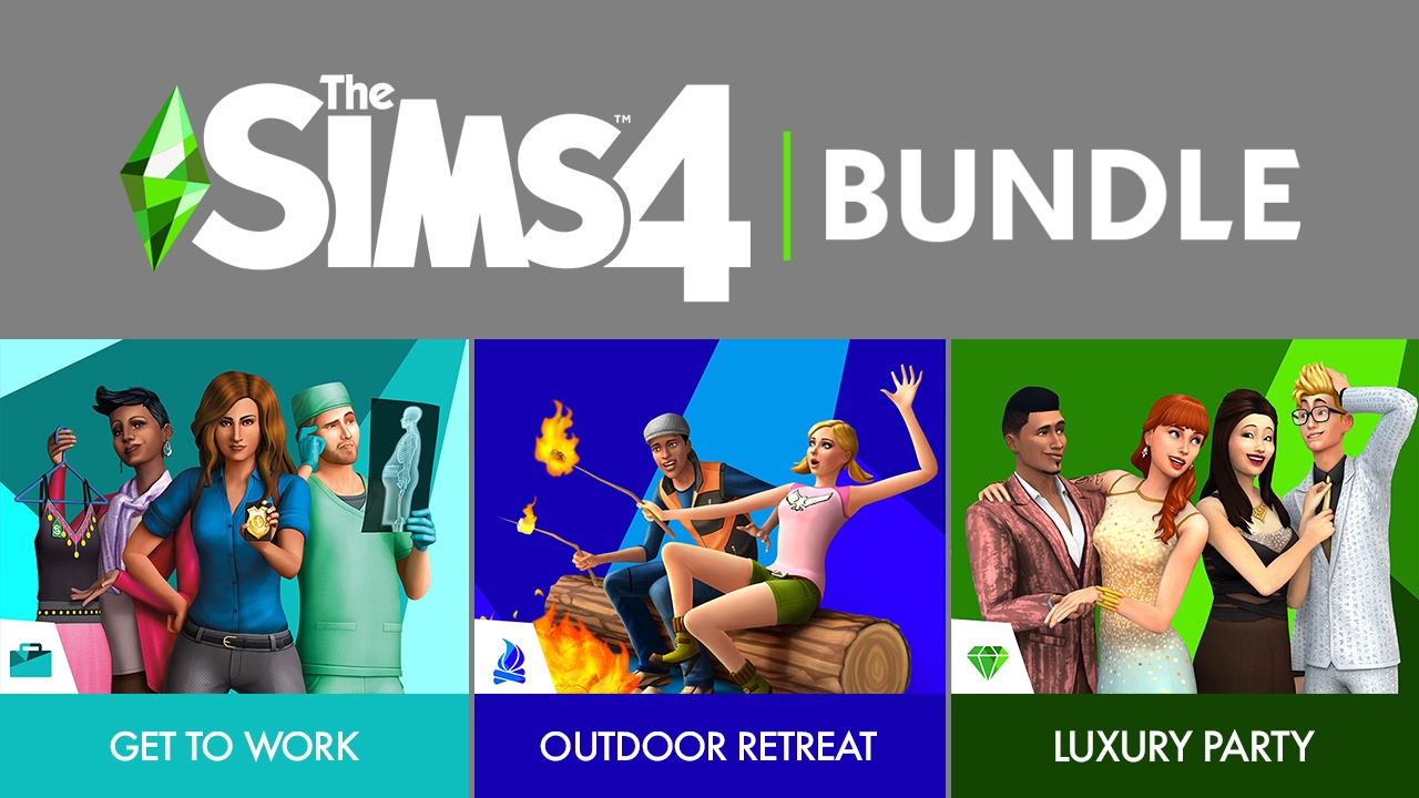 [$ 54.2] The Sims 4 Bundle - Get to Work, Outdoor Retreat, Luxury Party Stuff DLCs Origin CD Key