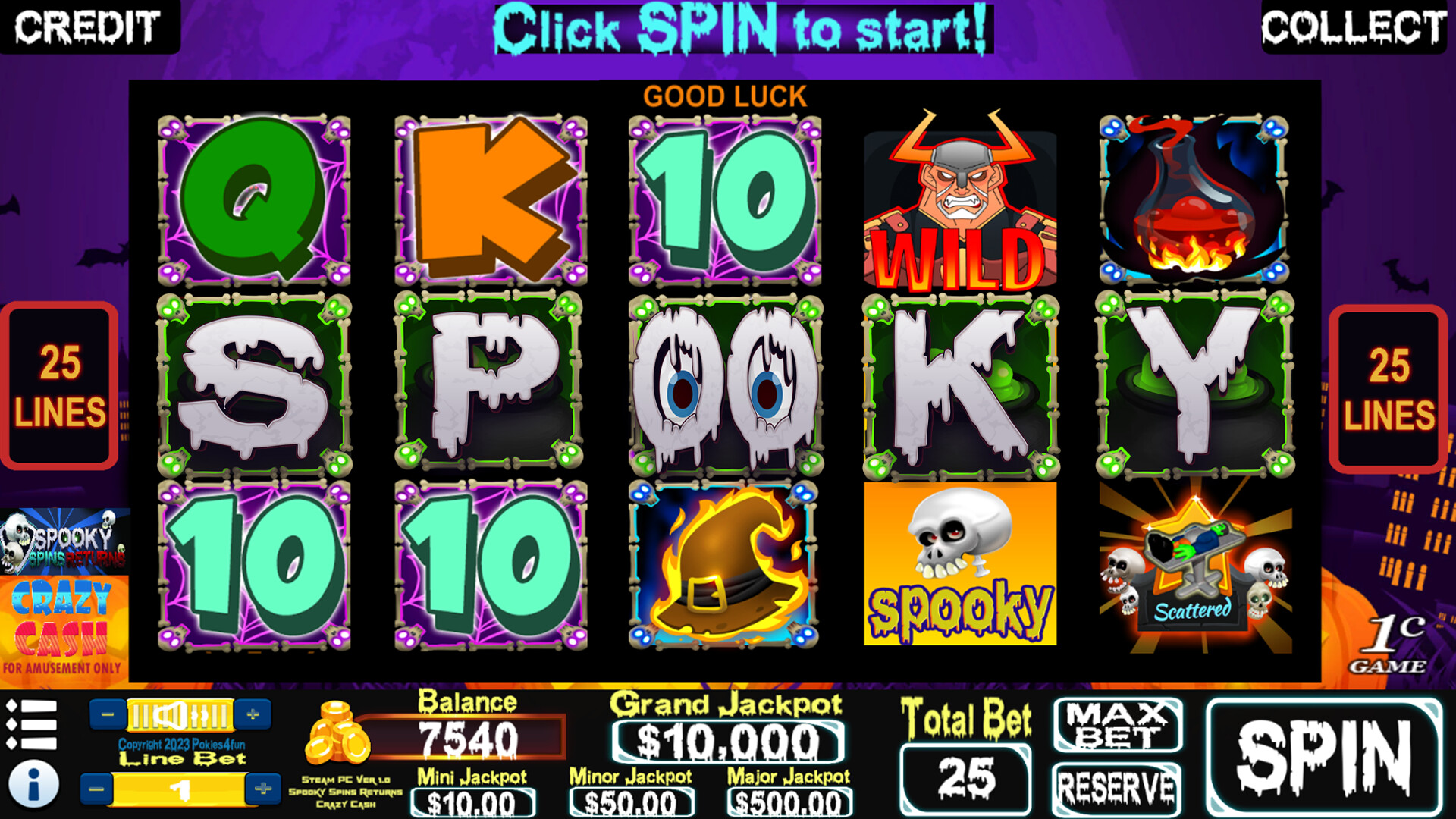 [$ 9.79] Spooky Spins Returns : Crazy Cash Edition - Slots Steam CD Key