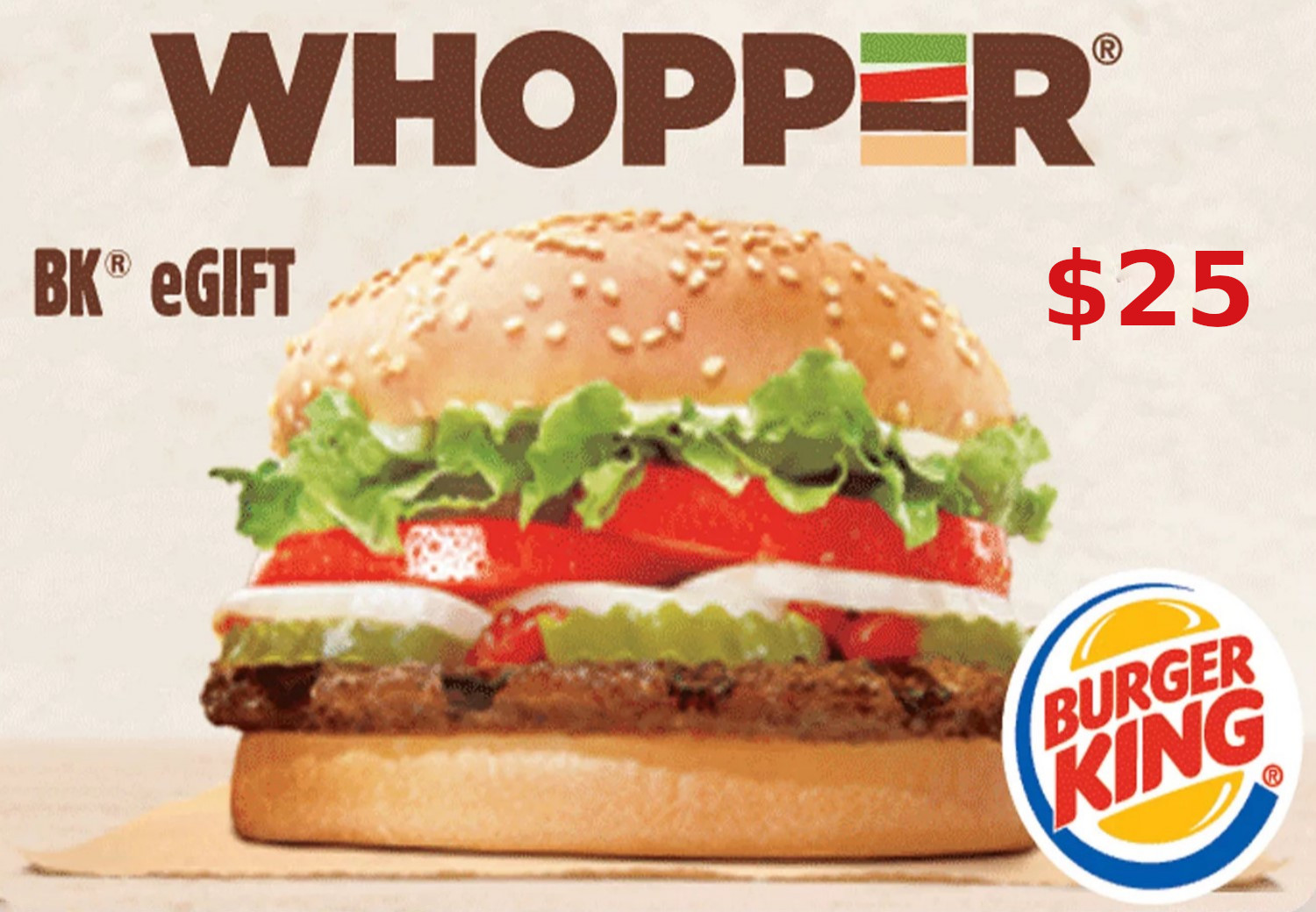 [$ 27.11] Burger King $25 Gift Card US